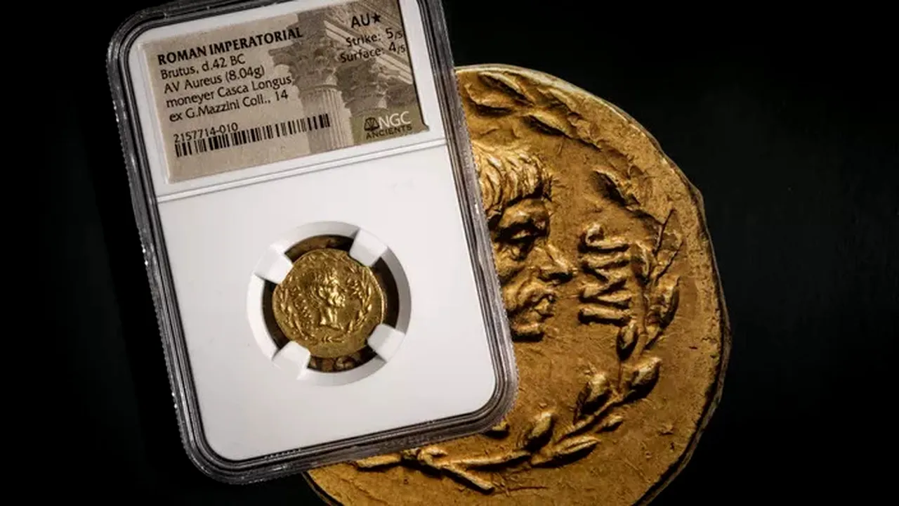 Monedă romană rară cu Brutus, vândută la licitaţia de la Geneva pentru aproape 2 milioane de euro