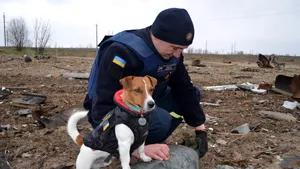 Preşedintele Ucrainei premiază un câine pirotehnist. A detectat peste 200 de explozibili