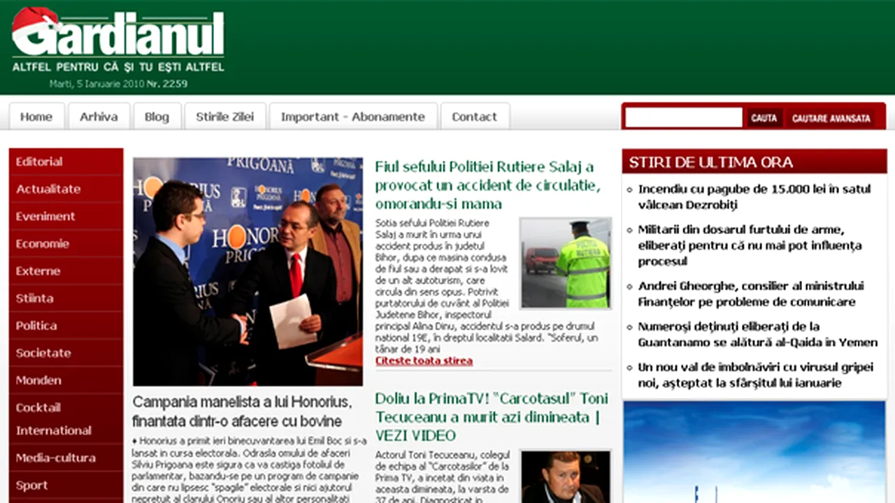 Gardianul îşi suspendă apariţia în print, fiind editat exclusiv online din 6 ianuarie