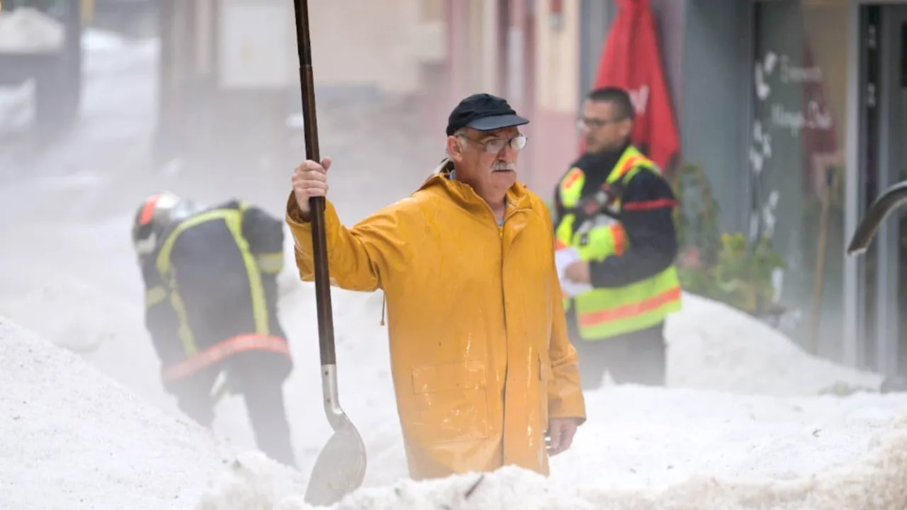 Furtună puternică, cu grindină, într-un oraş din Franţa. Străzile au fost acoperite de mormane de gheaţă FOTO-VIDEO 