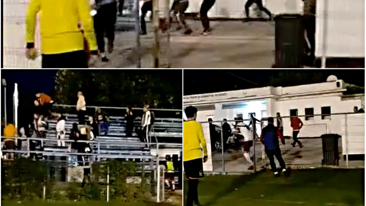 MOMENTUL în care suporterii rapidişti şi stelişti s-au luat la bătaie. Imagini incredibile din timpul meciului  VK Soccer – ACS Rapid FNG | VIDEO 