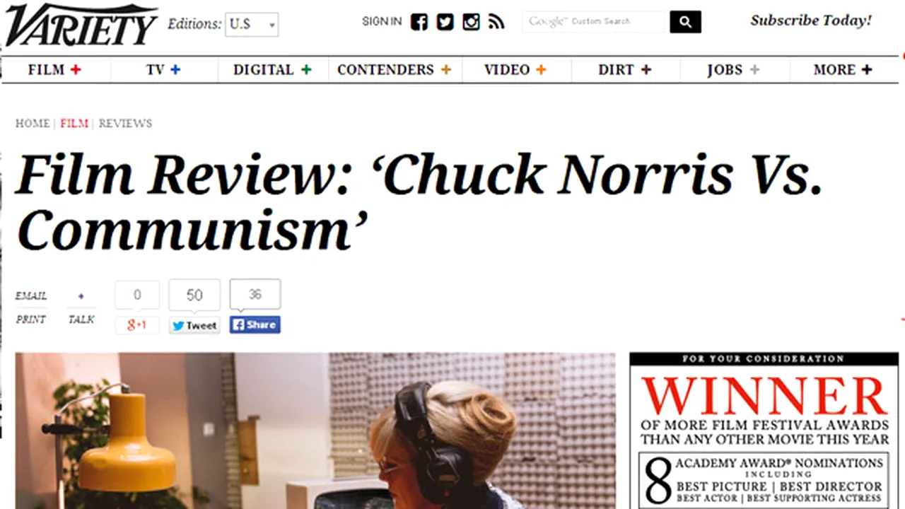 Variety: ”Chuck Norris vs. Communism”, o producţie ce arată că filmele pot contribui la schimbarea lumii
