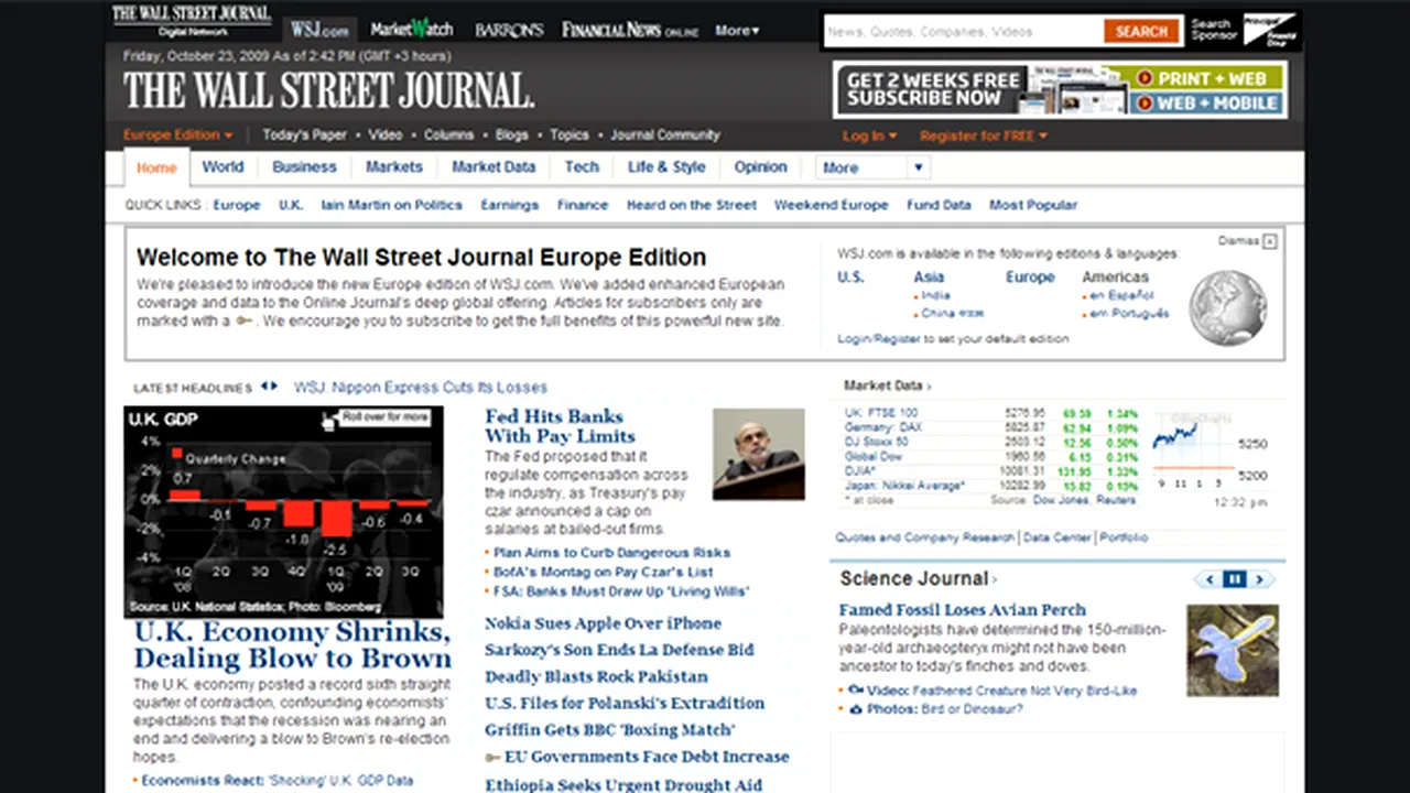 Wall Street Journal online introduce un conţinut premium cu plată