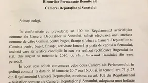 DOCUMENT Plen comun al Parlamentului, convocat pentru a încuviinţa anchetarea rectificărilor bugetare făcute de guvernul Cioloş/ PNL, USR şi PMP s-au opus înfiinţării comisiei