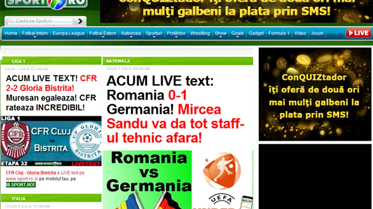 Site-ul www.sport.ro, lider absolut în .ro în prima săptămână din mai