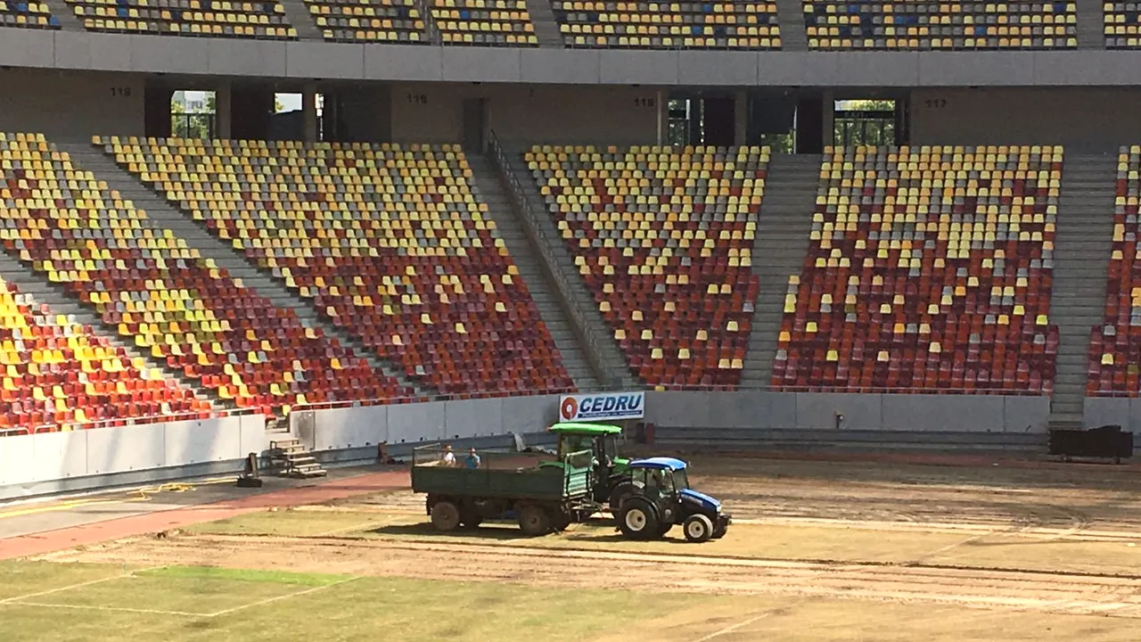 Montarea noului gazon pe Arena Naţională s-a făcut în proporţie de 50%, deşi termenul de finalizare era 18 august. Primăria dă asigurări că va fi gata până la meciul FCSB-Sporting Lisabona