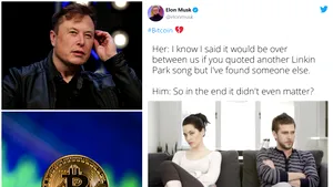 Elon Musk se amuză pe Twitter, iar Bitcoin o ia la vale. Valoarea criptomonedei a scăzut cu 4% după un meme postat de CEO-ul Tesla