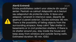 Nouă alertă în Tulcea. Mesaj Ro-Alert despre posibilitatea căderii unor obiecte din spațiul aerian