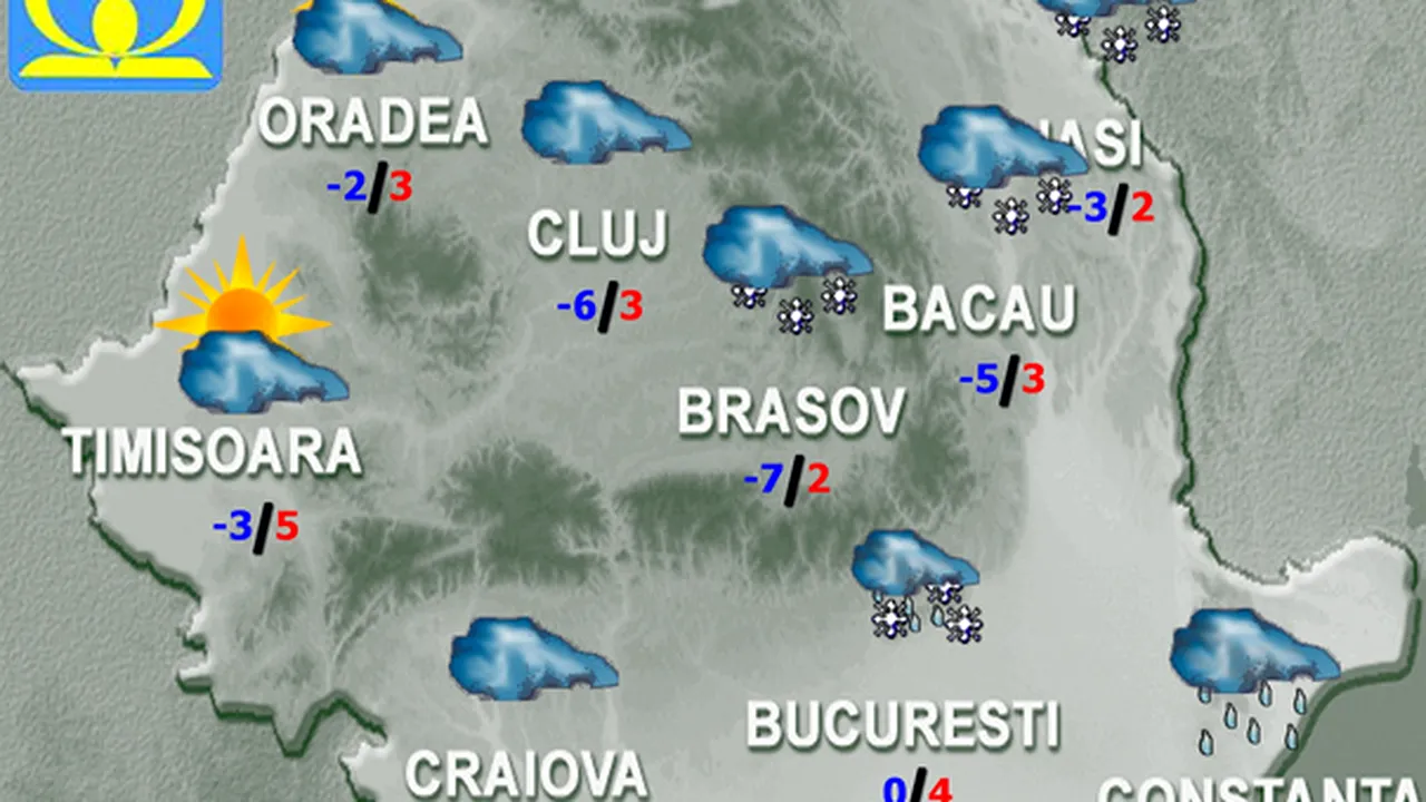 PROGNOZA METEO: Ploi, ninsori şi temperaturi scăzute. Cum va fi vremea în week-end