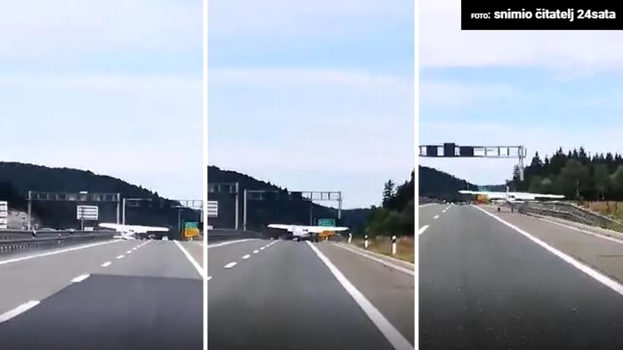 Incident pe o autostradă din Croaţia: Un avion de tip Cessna a aterizat de urgenţă, în urma unor probleme tehnice | VIDEO