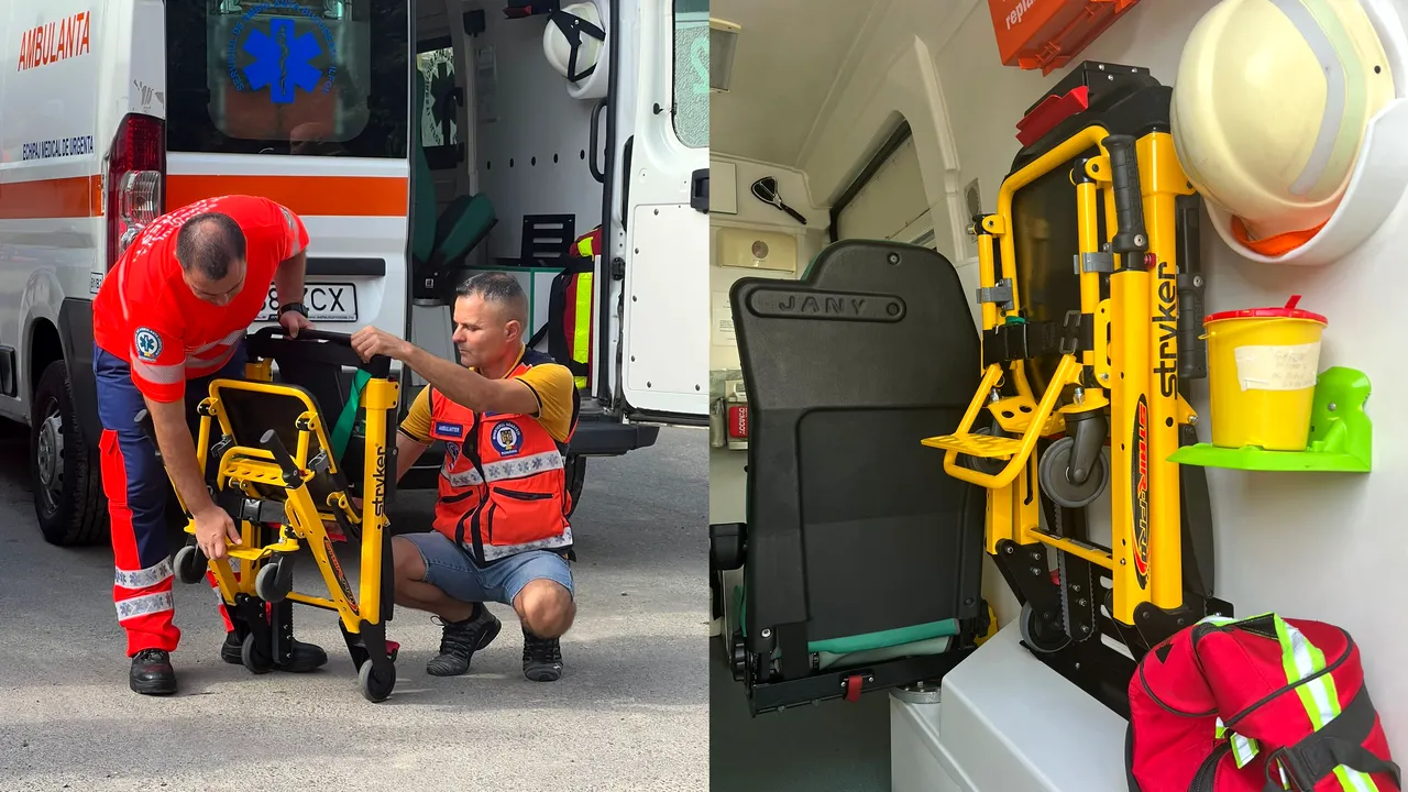 PREMIERĂ! Serviciul de Ambulanţă Bucureşti Ilfov primeşte scaune speciale Stair-PRO pentru transportarea pacienţilor pe scări, donate de Asociaţia Sothis Bucureşti