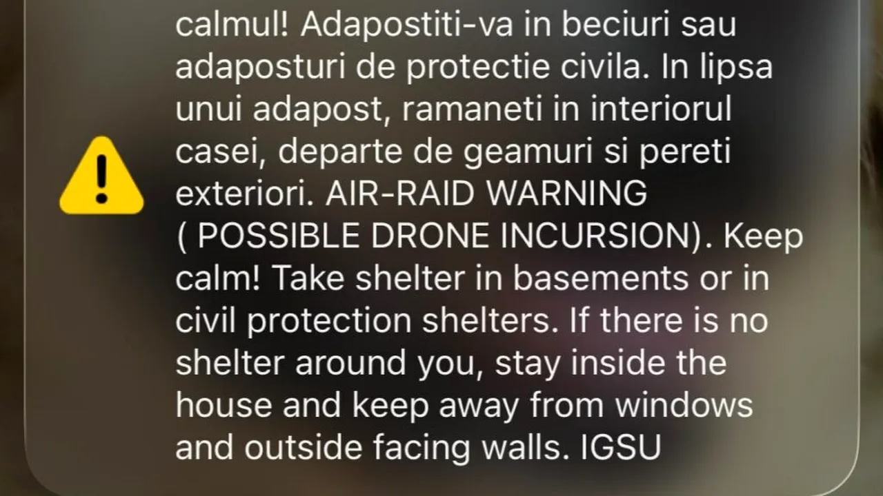 Alertă aeriană în județul Tulcea. Mesaj Ro-Alert privind posibile drone