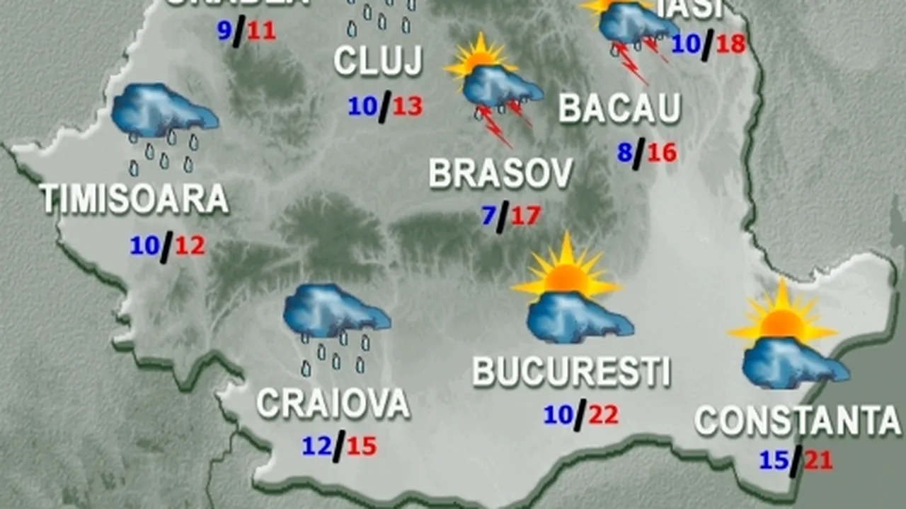 PROGNOZA METEO: Vreme rece şi instabilă. Ce temperaturi se vor înregistra luni şi marţi în ţară şi în Bucureşti