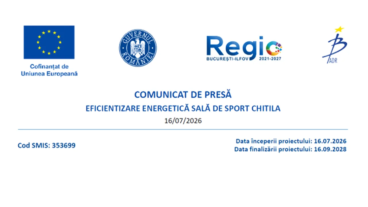Comunicat de presă Eficientizare energetică sală de sport Chitila