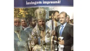 Arhiepiscopul Dunării de Jos, IPS Casian Crăciun, într-un pliant electoral al unui candidat USL