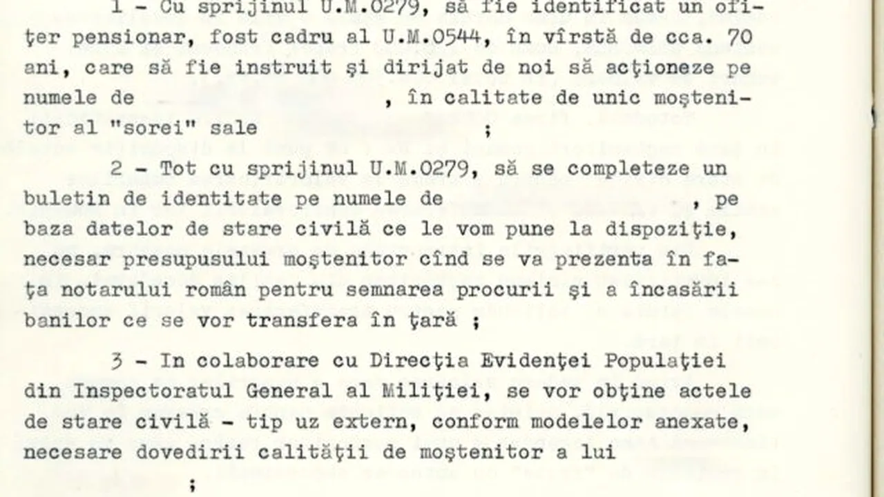 Document CNSAS: Cum plănuia Securitatea să inventeze un moștenitor pentru a pune mâna pe o avere din Franța