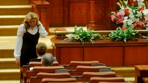 Boicotul opoziţiei continuă. Deputaţii PNL şi PDL plimbă panouri cu sloganuri prin sala de plen