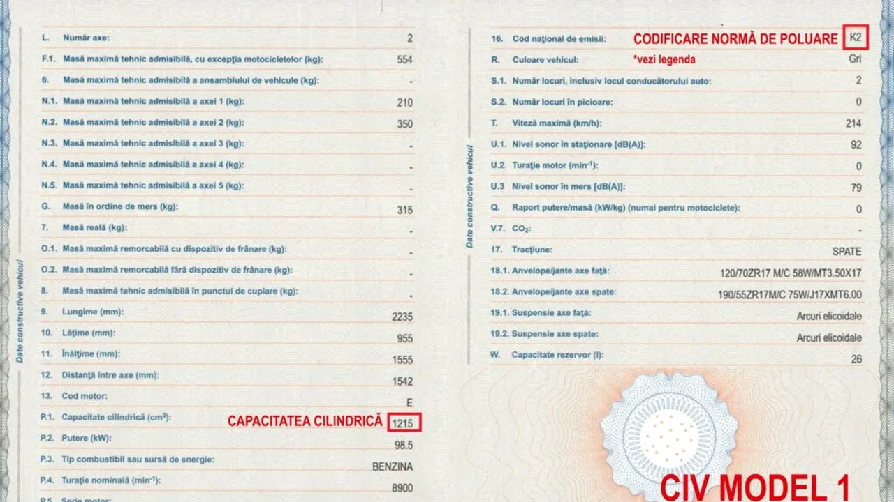 Impozitul auto din 2026: RAR explică unde este trecută norma Euro pe cartea mașinii, în funcție de tipul de CIV