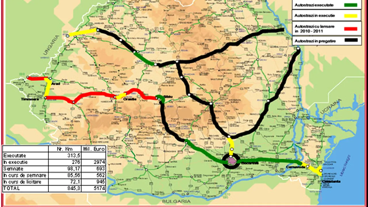 Harta autostrăzilor ce vor fi construite până în 2013