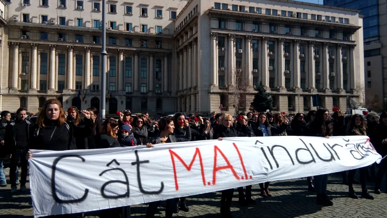 Protest în faţa MAI, de Ziua Femeii. Participantă: O floare nu justifică violenţa asupra femeii