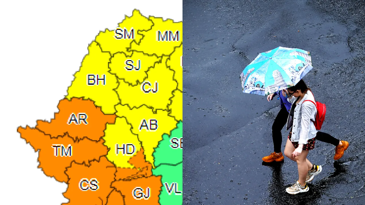 METEO. Cod portocaliu: Averse torenţiale până luni dimineaţă în sapte judeţe