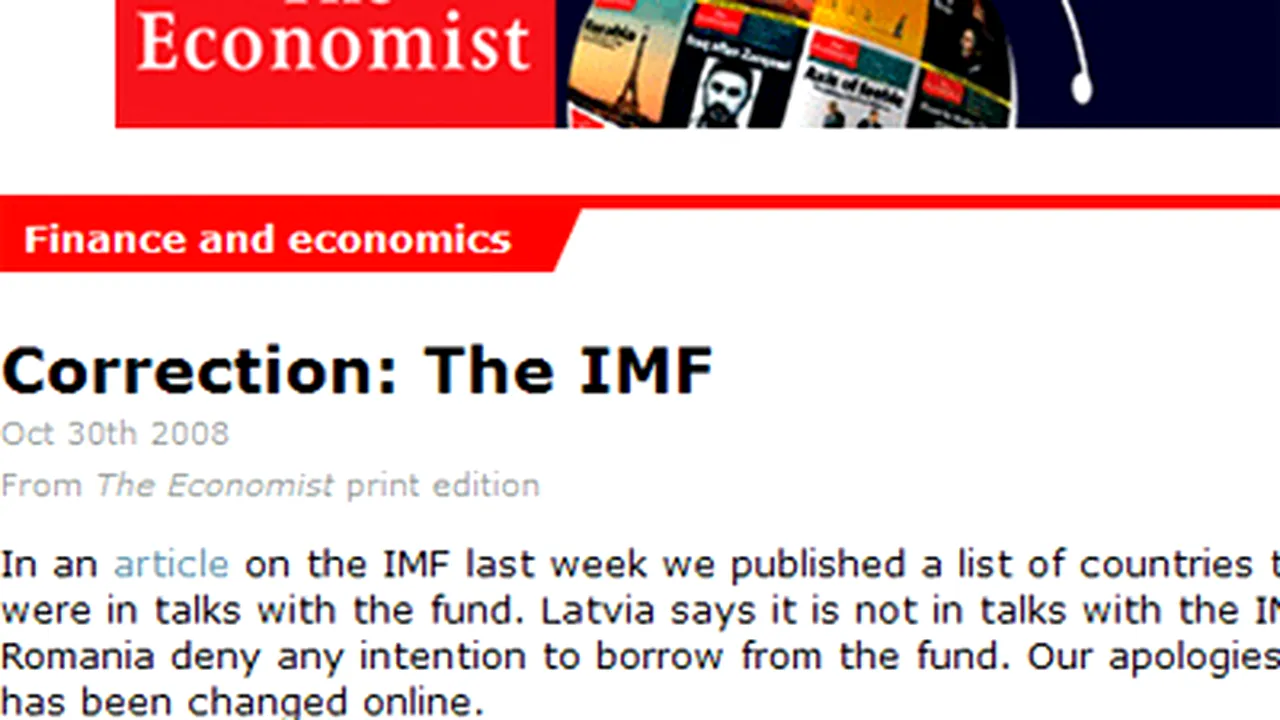 The Economist corectează un articol despre o presupusă negociere a României cu FMI