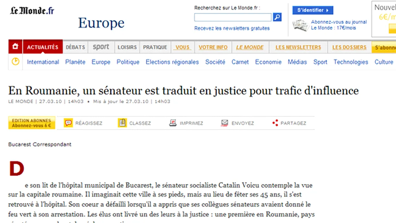 Le Monde scrie despre cazul senatorului Cătălin Voicu