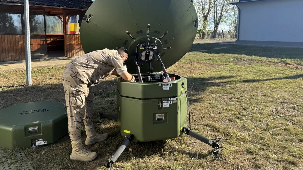 Militarii spanioli din detașamentul aerian tactic „Tigru” au instalat o antenă pentru comunicații prin satelit în România