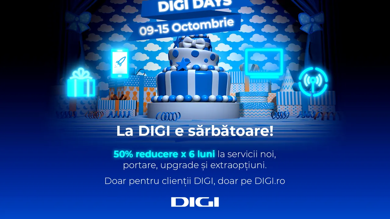 “DIGI Days”, sărbătoarea dedicată clienţilor existenţi, revine cu 50% reducere, în primele 6 luni