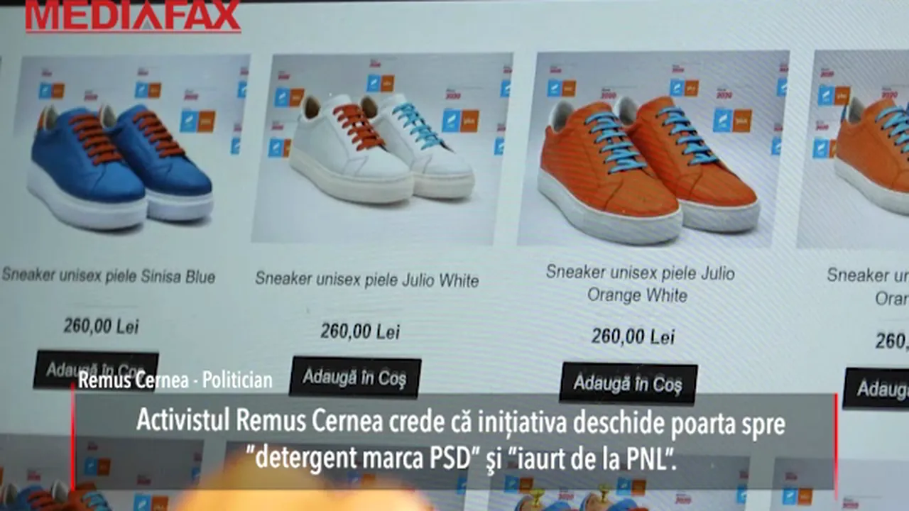Poţi achiziţiona pantofi în culorile USR-PLUS, aşa că fii gata să cumperi ”detergent PSD” şi ”iaurt PNL”
