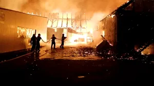 Fabrica de mobilă din Reghin, mistuită de flăcări. Focul a ars în totalitate trei corpuri de clădire. Bilanţul incendiului
