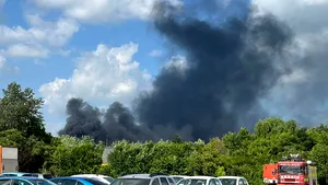 Incendiu uriaş într-o zonă comercială din nordul Capitalei