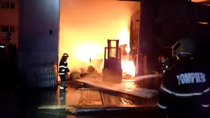 FOTO Incendiul de la fabrica de incinerare a deşeurilor, încă nestins. Pompierii intervin şi noaptea