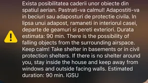 Tulcea: Mesaj Ro-Alert privind posibilitatea căderii unor obiecte din spațiul aerian
