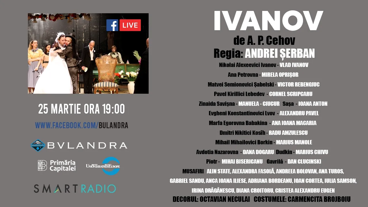 Smart #LiveFever: Azi, de la ora 19, IVANOV de la Bulandra, la tine acasă