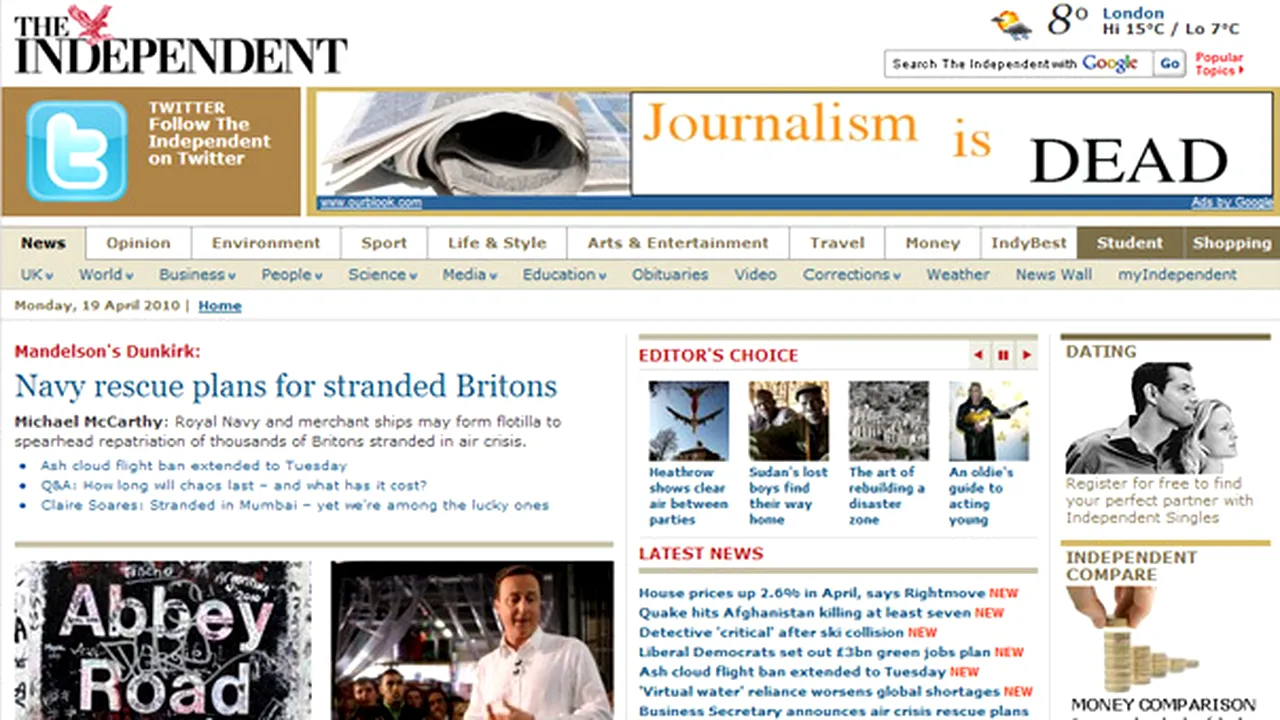 Cotidianul britanic The Independent va fi relansat marţi