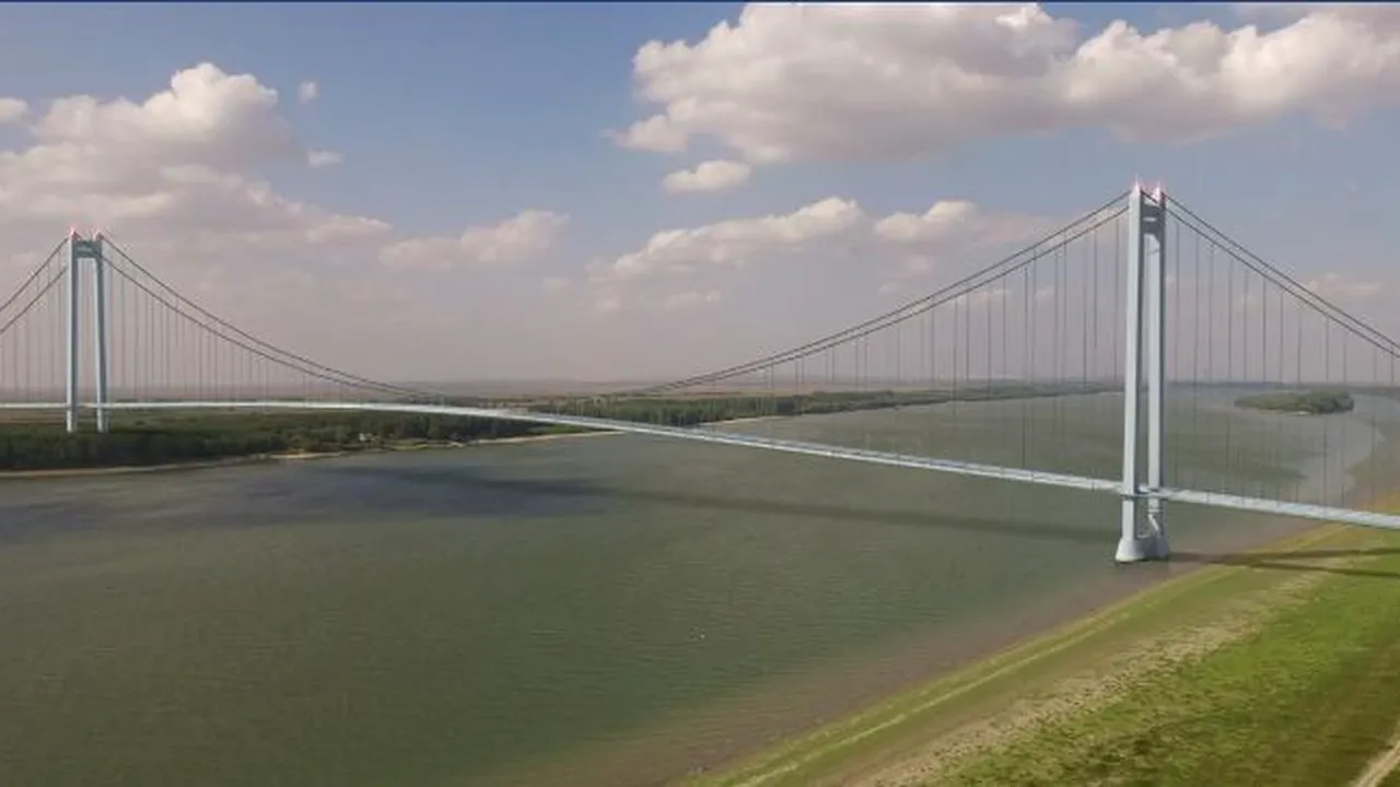 Imagini din dronă de pe şantierul podului suspendat peste Dunăre de la Brăila, cel mai complex proiect de infrastructură din România în ultimii 30 de ani | VIDEO