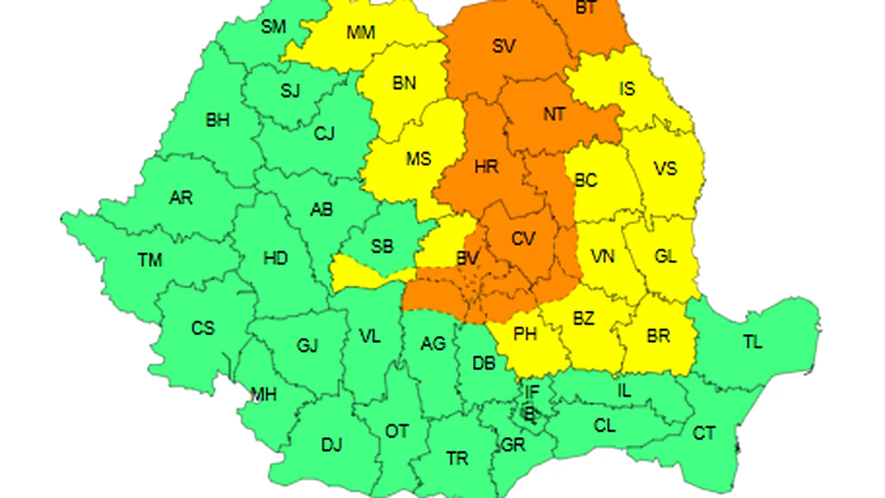 Meteo: Cod portocaliu şi Cod galben de ploi în mai multe judeţe din ţară