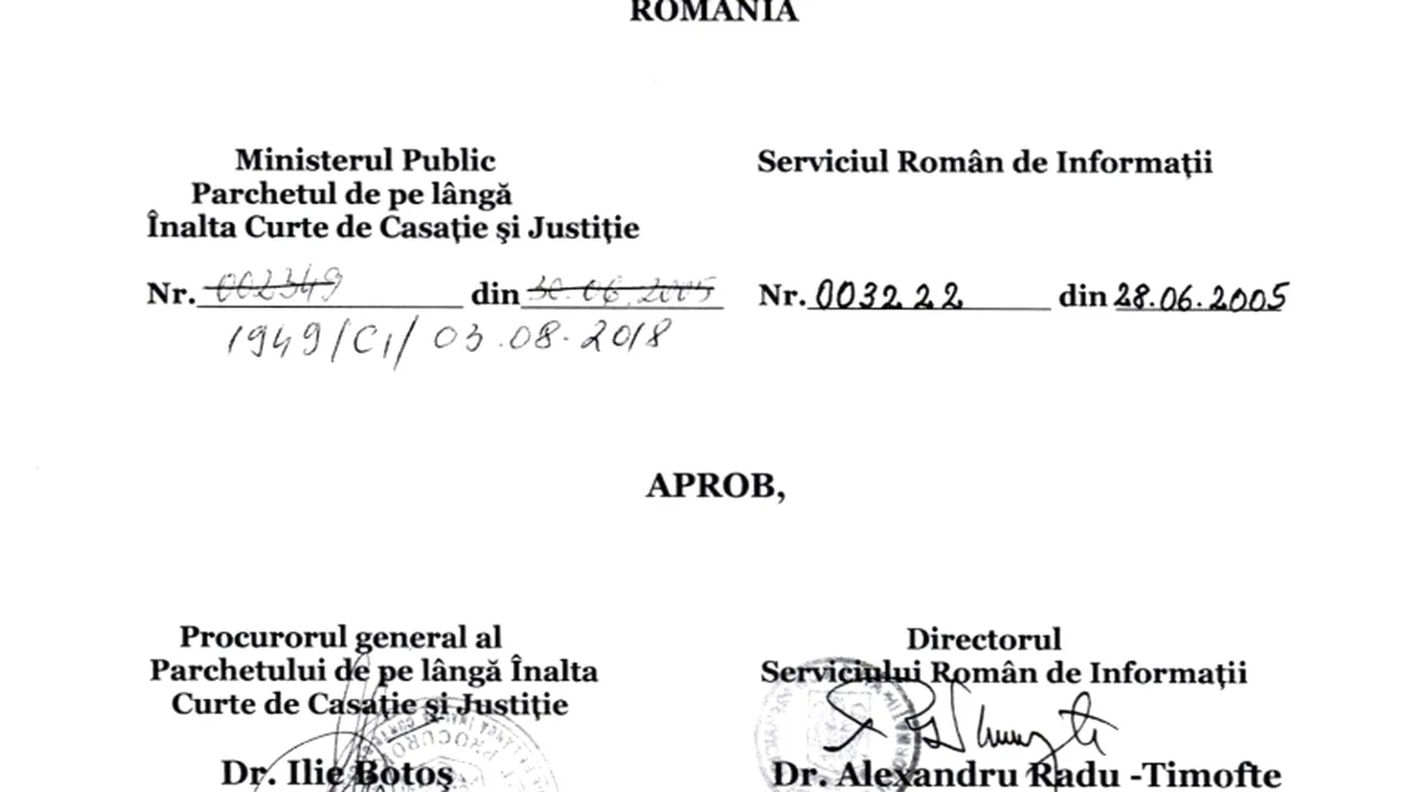 Protocol Parchetul General - SRI privind domeniul securităţii naţionale: Echipe comune şi raportare reciprocă | DOCUMENT