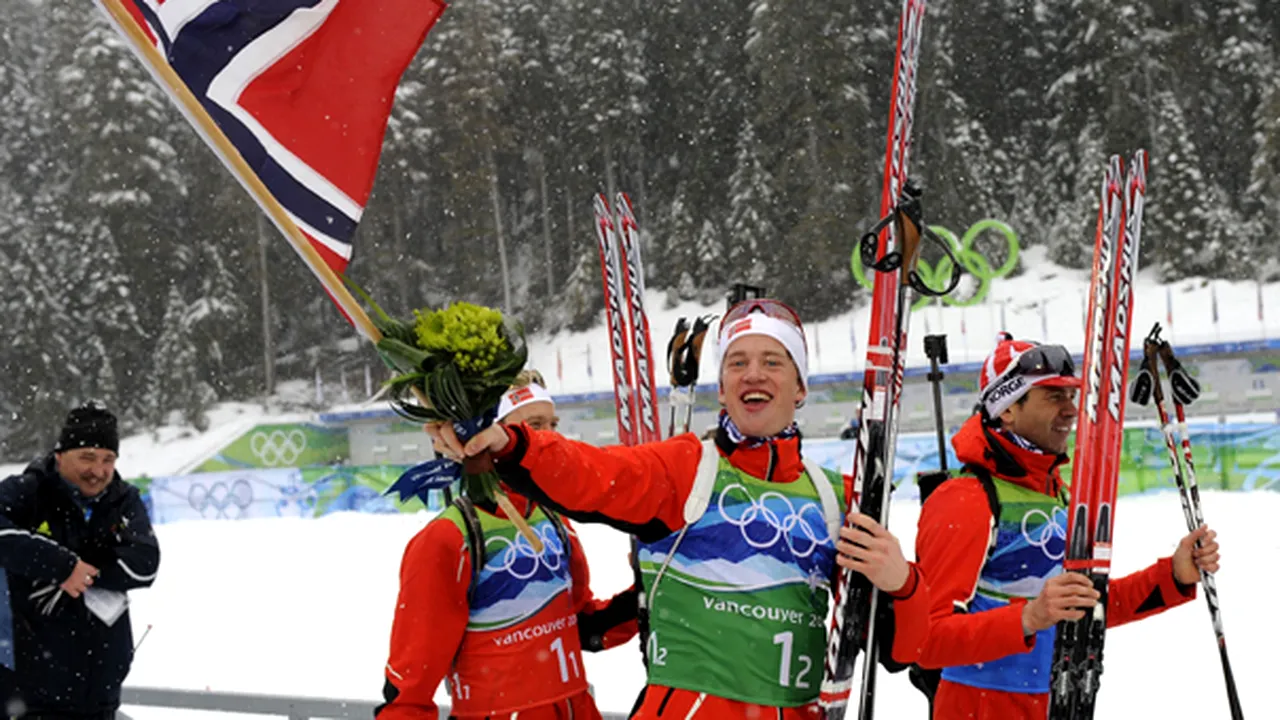 JO de Iarnă: Norvegia, cu Ole Einar Bjoerndalen, a câştigat medalia de aur la 4 x 7,5 km