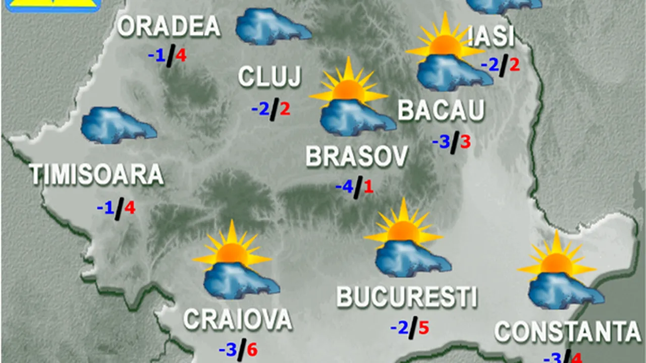 PROGNOZA METEO:Temperaturile maxime vor fi cuprinse între 0 şi 8 grade. Cum va fi vremea miercuri şi joi