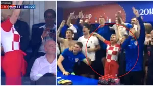 PETRECERE de pomină cu preşedintele Croaţiei, la Campionatului Mondial. Kolinda Kitarovic a cântat în vestiar şi l-a enervat pe premierul Rusiei | VIDEO 