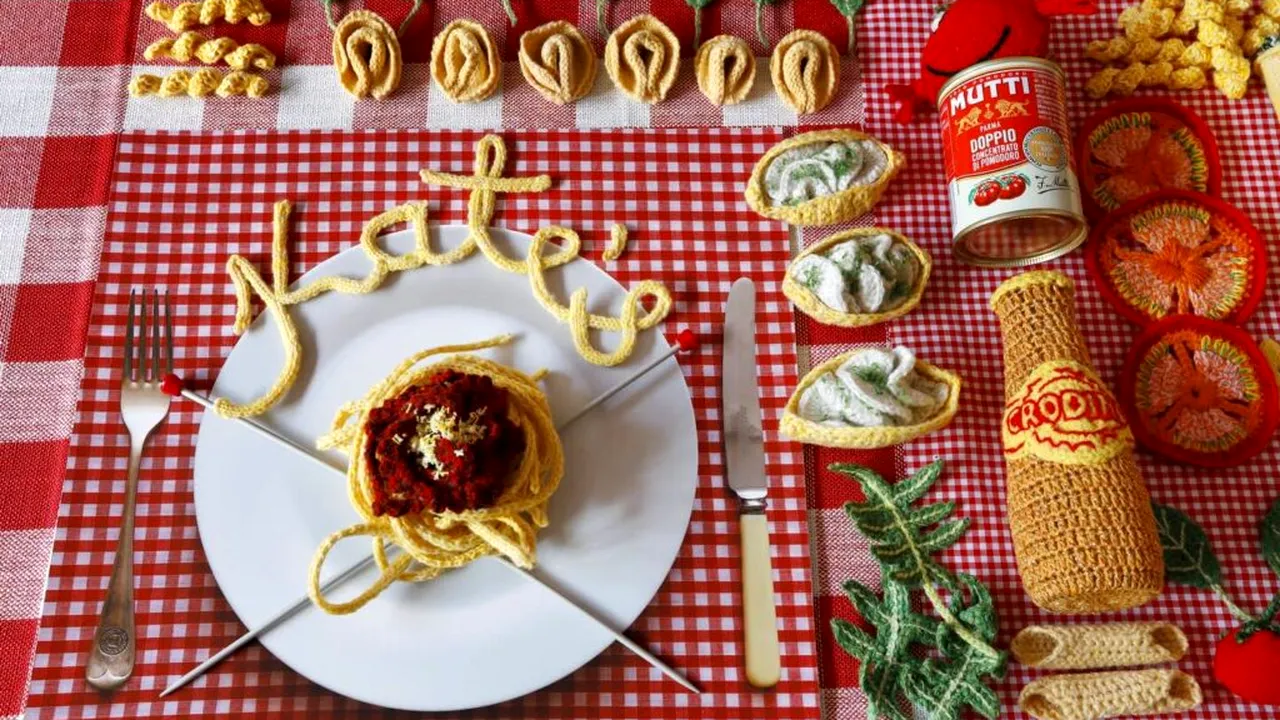 Paste, salam, înghețată și tiramisu tricotate. Restaurantul unde toată mâncarea este croșetată și cusută