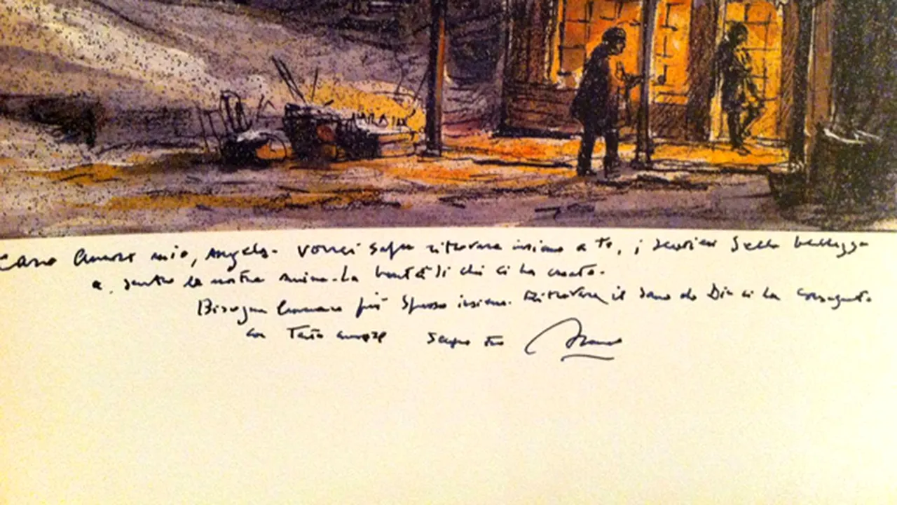Franco Zeffirelli i-a dăruit Angelei Gheorghiu un desen de scenografie realizat de el, cu dedicaţie