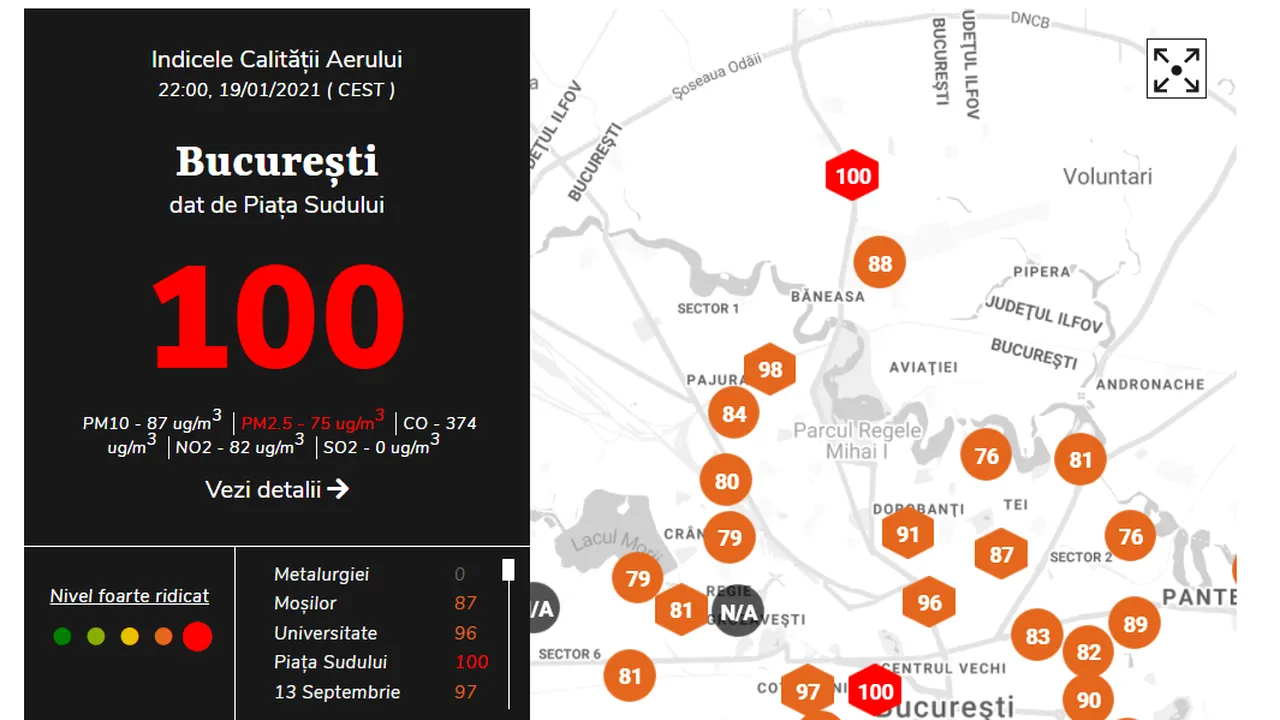 O nouă depăşire a limitelor de poluare în Bucureşti. Aer irespirabil, marţi seară