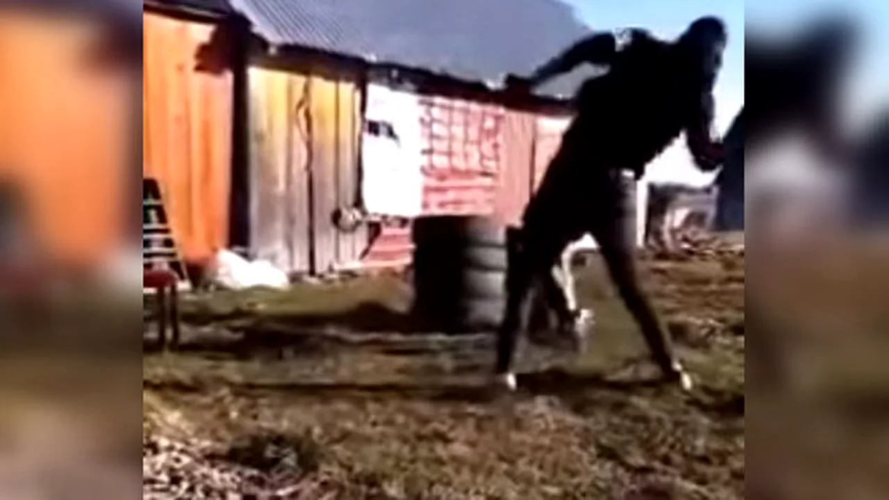 Bărbatul filmat când îşi loveşte cu biciul iubita de 15 ani, însărcinată, a fost reţinut