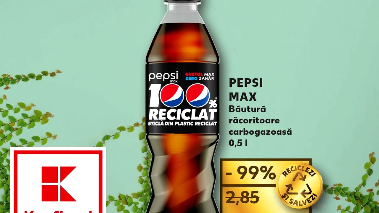 (P) Kaufland  - ofertă PEPSI MAX 0,5l aproape gratis celor care aduc ambalaje din sticlă, plastic şi aluminiu