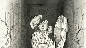 Khamenei îl ironizează pe Trump într-o caricatură. Liderul american, înfățișat ca un sarcofag distrus