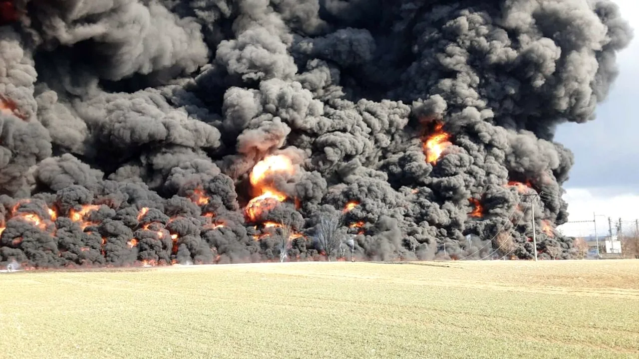 Cehia. Un tren care transportă o substanţă toxică a luat foc, un nor uriaş de fum s-a format