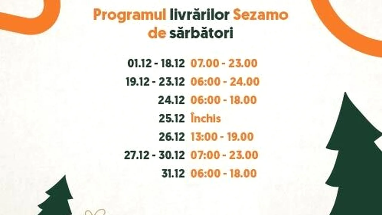 Sezamo şi-a extins programul de livrare în perioada sărbătorilor de iarnă